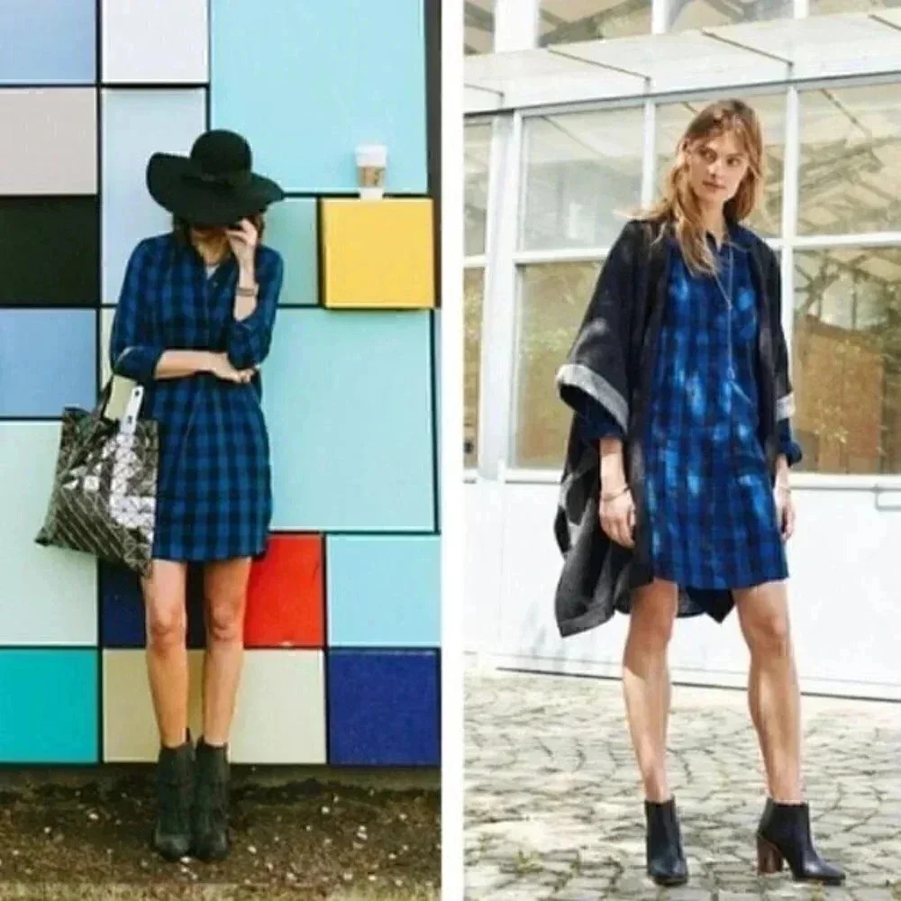 Madewell latitude shirt dress XXS black blue E1510 - Picture 1 of 16
